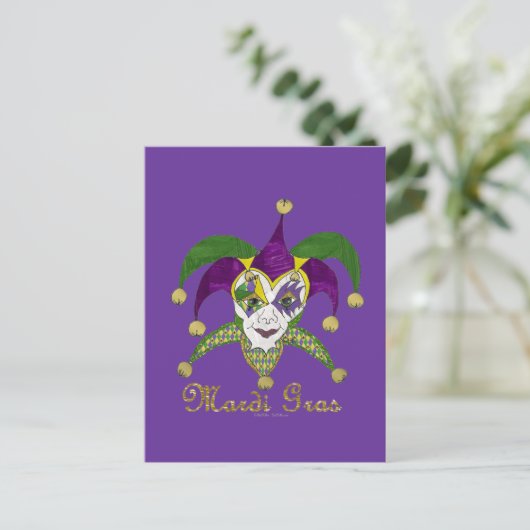 Colorful Mardi Gras Jesters Mask Briefkaart (Staand voorkant)