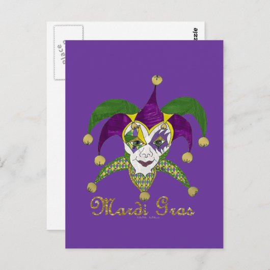 Colorful Mardi Gras Jesters Mask Briefkaart (Voorkant / Achterkant)