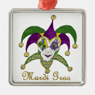 Colorful Mardi Gras Jesters Mask Metalen Ornament