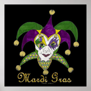 Colorful Mardi Gras Jesters Mask Poster