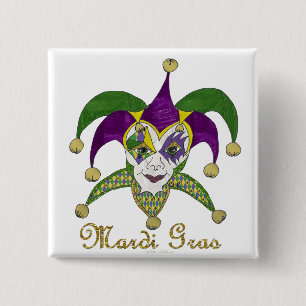 Colorful Mardi Gras Jesters Mask Vierkante Button 5,1 Cm
