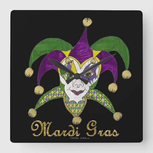 Colorful Mardi Gras Jesters Mask Vierkante Klok (Voorkant)