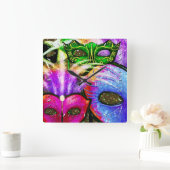 Colorful Mardi Gras maskers wandklok (Huis)