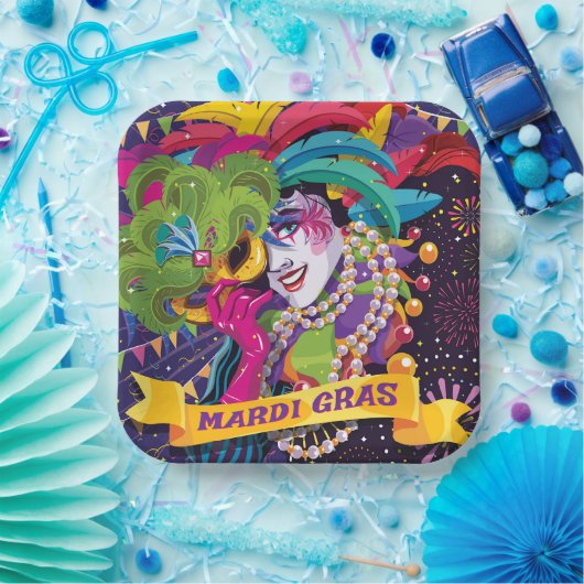 Colorful Mardi Gras MaskPoster Papieren Bordje (Feest)