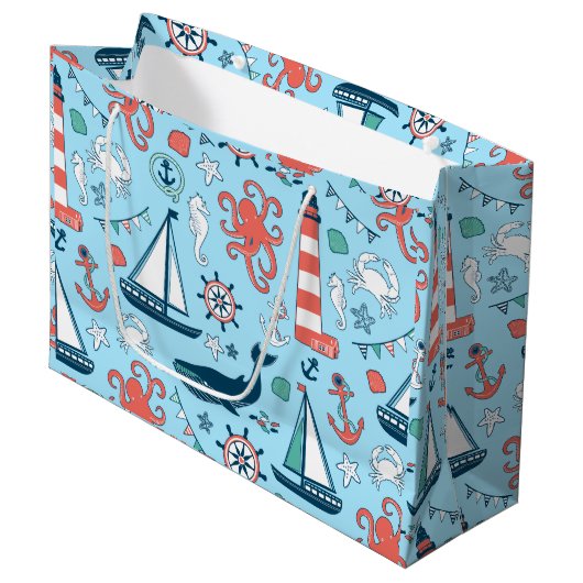 Colorful Marine Life & Nautical Boat Anchor Groot Cadeauzakje (Voorkant Gekanteld)