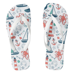 Colorful Marine Life & Nautical Symbols Patroon Teenslippers