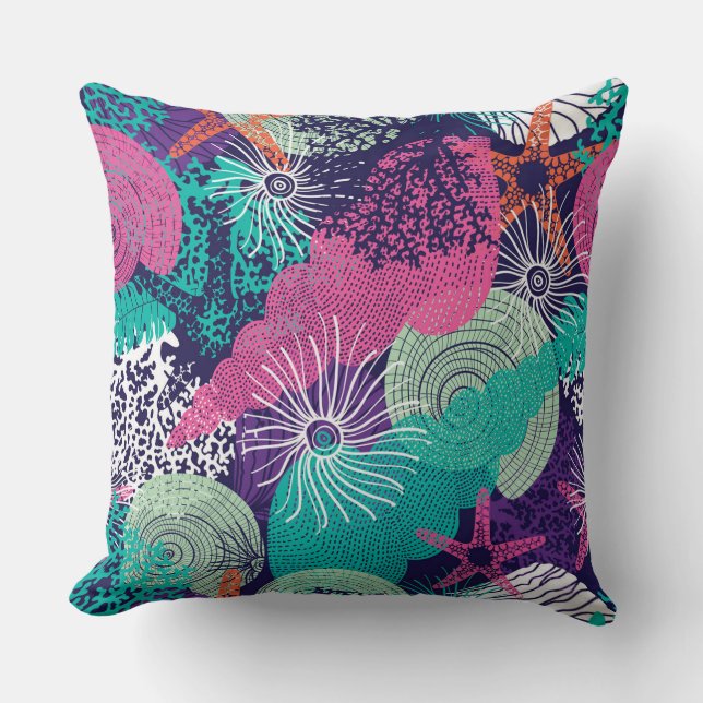 Colorful Marine Pattern Zee Life Starfish Seaweed Kussen (Voorkant)