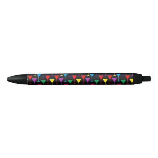 Colorful Martini Cocktail Pattern Zwarte Inkt Pen (Voorkant)