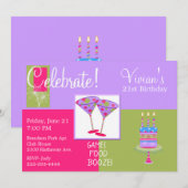 Colorful Martini Glasses Birthday Party Kaart (Voorkant / Achterkant)