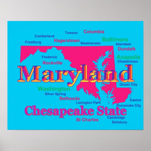 Colorful Maryland State Pride Map Silhouette Poster (Voorkant)