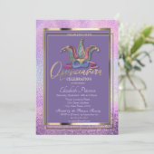 Colorful Masque Holographic Quinceañera Kaart (Staand voorkant)