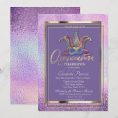 Colorful Masque Holographic Quinceañera Kaart (Voorkant / Achterkant)