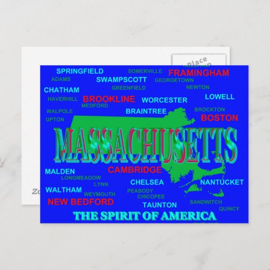 Colorful Massachusetts State Pride Map Silhouette Briefkaart (Voorkant / Achterkant)