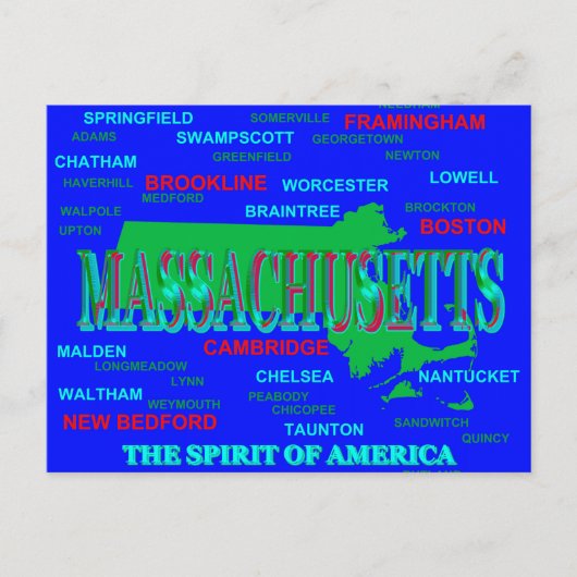 Colorful Massachusetts State Pride Map Silhouette Briefkaart (Voorkant)