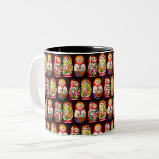 Colorful Matryoshka Dolls Tweekleurige Koffiemok (Voorkant links)