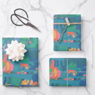 Colorful Maximalist Boho Abstract Shapes in Green Inpakpapier Vel