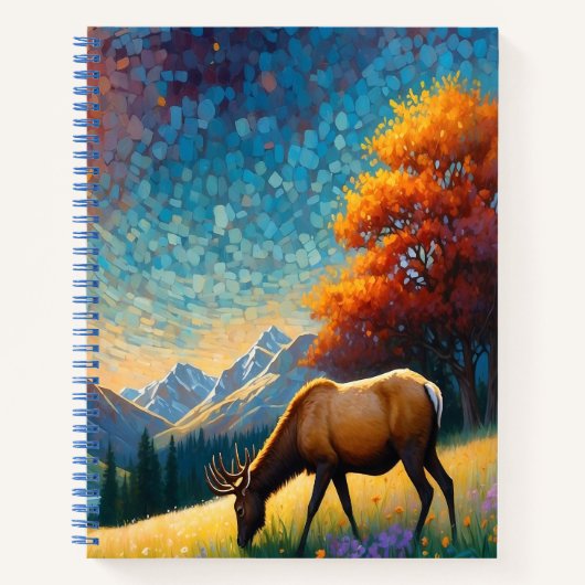 Colorful Meadow Elk with Flowers Art Notitieboek (Voorkant)