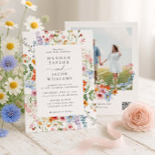 Colorful Meadow Wildflower Wedding QR Code Kaart