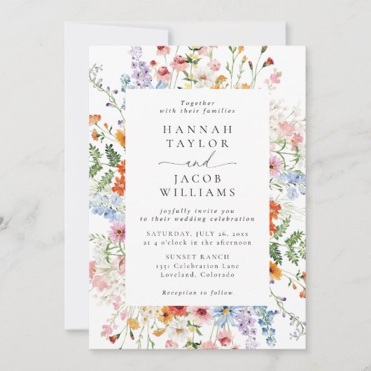 Colorful Meadow Wildflower Wedding QR Code Kaart (Voorkant)