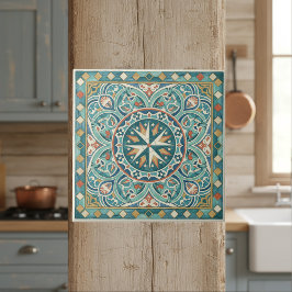 Colorful Mediterranean Pattern Pat#7 Teal ID1195 Tegeltje