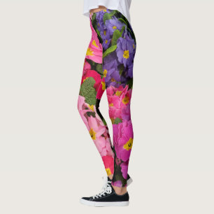 Colorful Medley Pink Blue Paars Primula Flowers Leggings