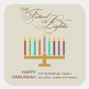Colorful Menorah Hanukkah Vierkante Sticker