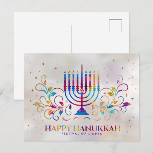 Colorful Menorah Swirl Ornament Happy Hanukkah Briefkaart (Voorkant / Achterkant)
