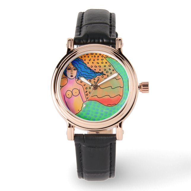 Colorful Mermaid Abstracte Art Horloge (Voorkant)