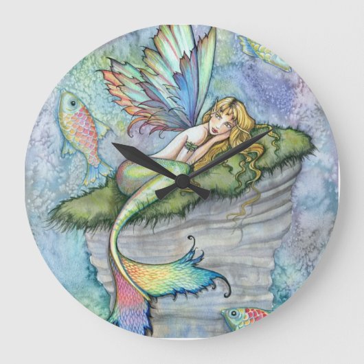 Colorful Mermaid and Carp Fish Fantasy Art Grote Klok (Voorkant)