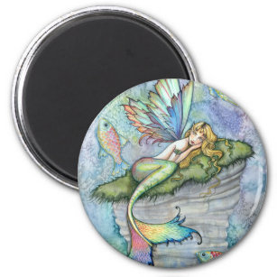 Colorful Mermaid and Carp Fish Fantasy Art Magneet