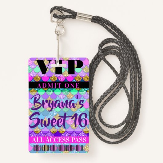Colorful Mermaid Scales Party Sweet 16 VIP Pass Badge (Voorkant met draagriem)