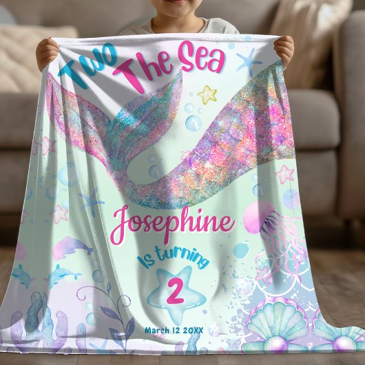 Colorful Mermaid second birthday Fleece Deken