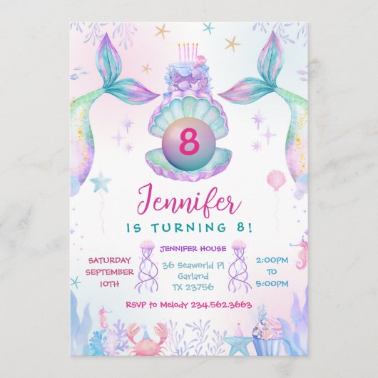 Colorful Mermaid Tail Birthday Invitation Kaart (Voorkant)