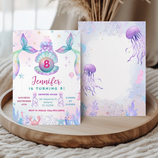 Colorful Mermaid Tail Birthday Invitation Kaart
