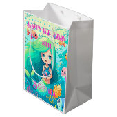 Colorful Mermaid Thleyed Happy Birthday Party Medium Cadeauzakje (Achterkant Gekanteld)