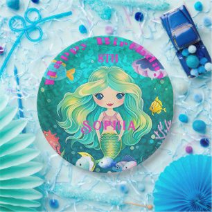 Colorful Mermaid Thleyed Happy Birthday Party Papieren Bordje