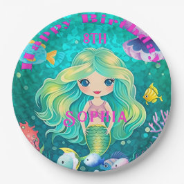 Colorful Mermaid Thleyed Happy Birthday Party Papieren Bordje