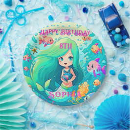 Colorful Mermaid Thleyed Happy Birthday Party Papieren Bordje