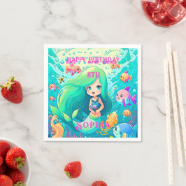 Colorful Mermaid Thleyed Happy Birthday Party Servet