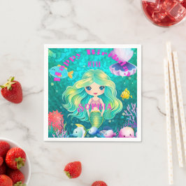 Colorful Mermaid Thleyed Happy Birthday Party Servet