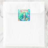 Colorful Mermaid Thleyed Happy Birthday Party Vierkante Sticker (Tas)
