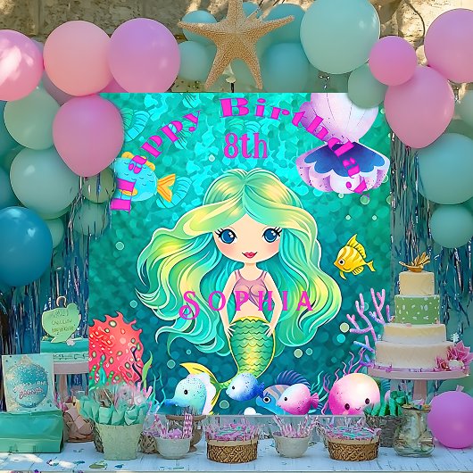 Colorful Mermaid ThreadHappy Birthday Banner Perfect Poster