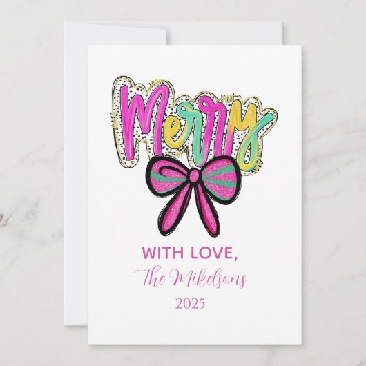 Colorful Merry Bow Christmas Feestdagenkaart (Voorkant)