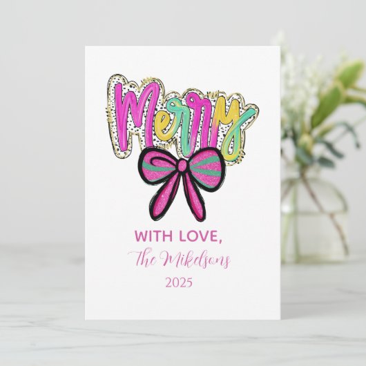 Colorful Merry Bow Christmas Feestdagenkaart (Staand voorkant)