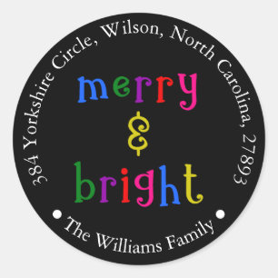 Colorful Merry & Bright Kerstadres Sticker