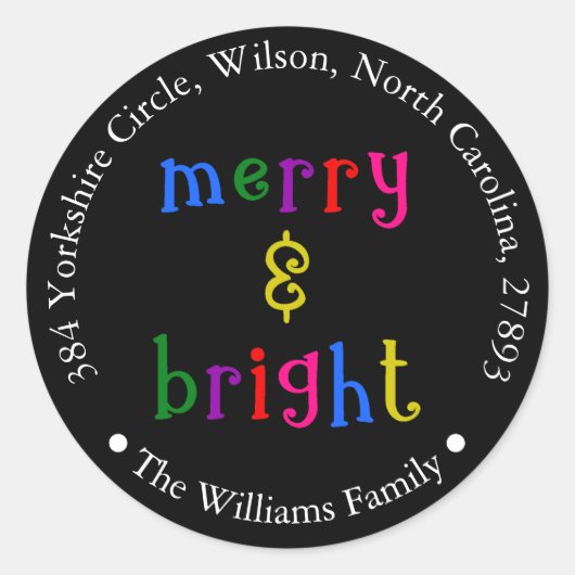 Colorful Merry & Bright Kerstadres Sticker (Voorkant)