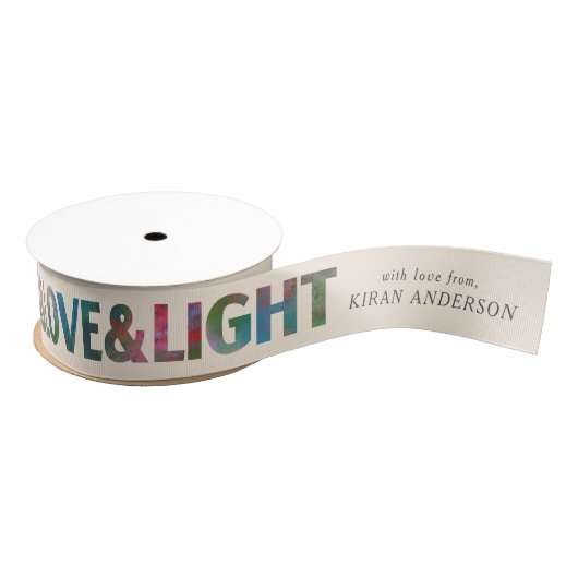 Colorful Merry & Bright Love & Light Jouw naam Grosgrain Lint (Spoel)