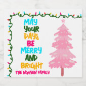 Colorful Merry Bright Pink Christmas Tree Party Sparkling Wijnetiket (Enkel label)