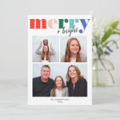 Colorful Merry & Bright Typografie | Holiday-foto Feestdagenkaart (Staand voorkant)