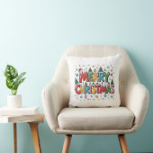 Colorful Merry Christmas Kids Cartoon Throw Pillow Kussen (Stoel)